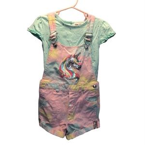 Little Lass 2 piece set unicorn overall outfit, size 6